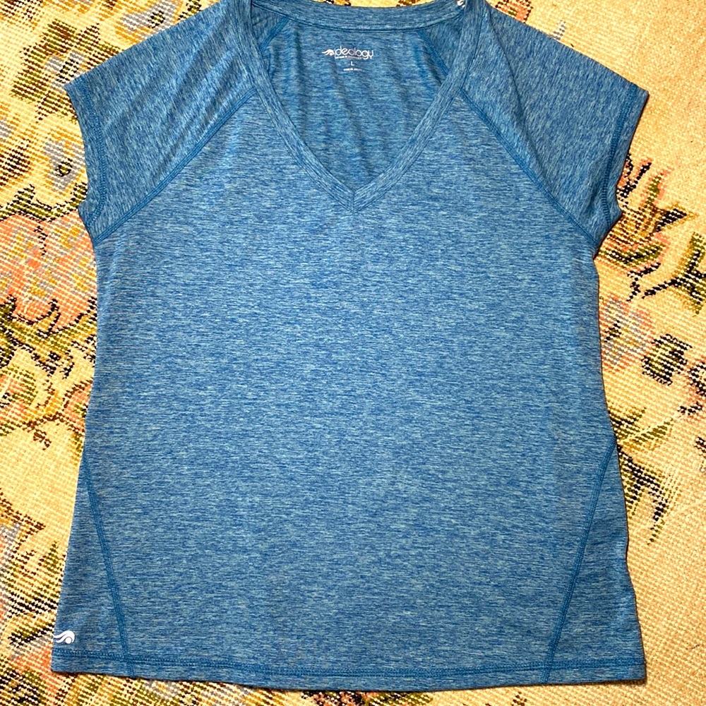 Womens Idealology Performance Top Beautiful deep Heather Teal SHARP! Vneck LARGE